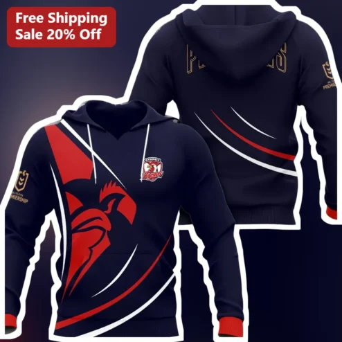 Sydney Roosters Hoodie Black Pullover Rugby League Fan Merch 2026