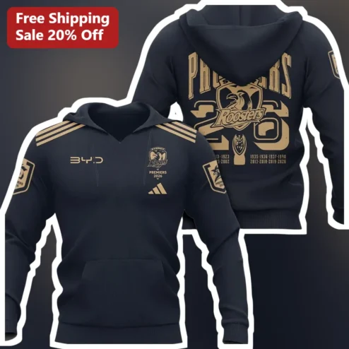 Sydney Roosters Hoodie NRL Rugby League Fan Gear Black Pullover