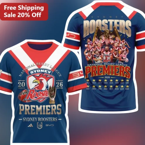 Sydney Roosters NRL Premiers Tee Rugby League Championship Fan Shirt