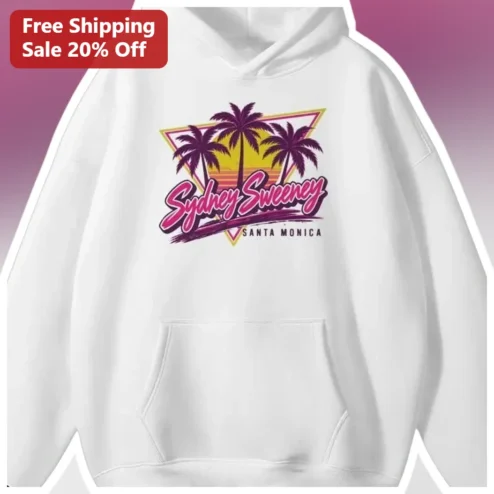 Sydney Sweeney Santa Monica Hoodie Retro Palm Tree Sunset Graphic Pullover