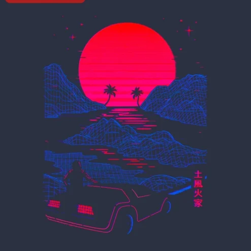 Synthwave Retro Car Tee Vaporwave Neon Grid Graphic T-Shirt
