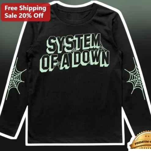 System of a Down Long Sleeve Tee Mint Green Spiderweb Band Merch