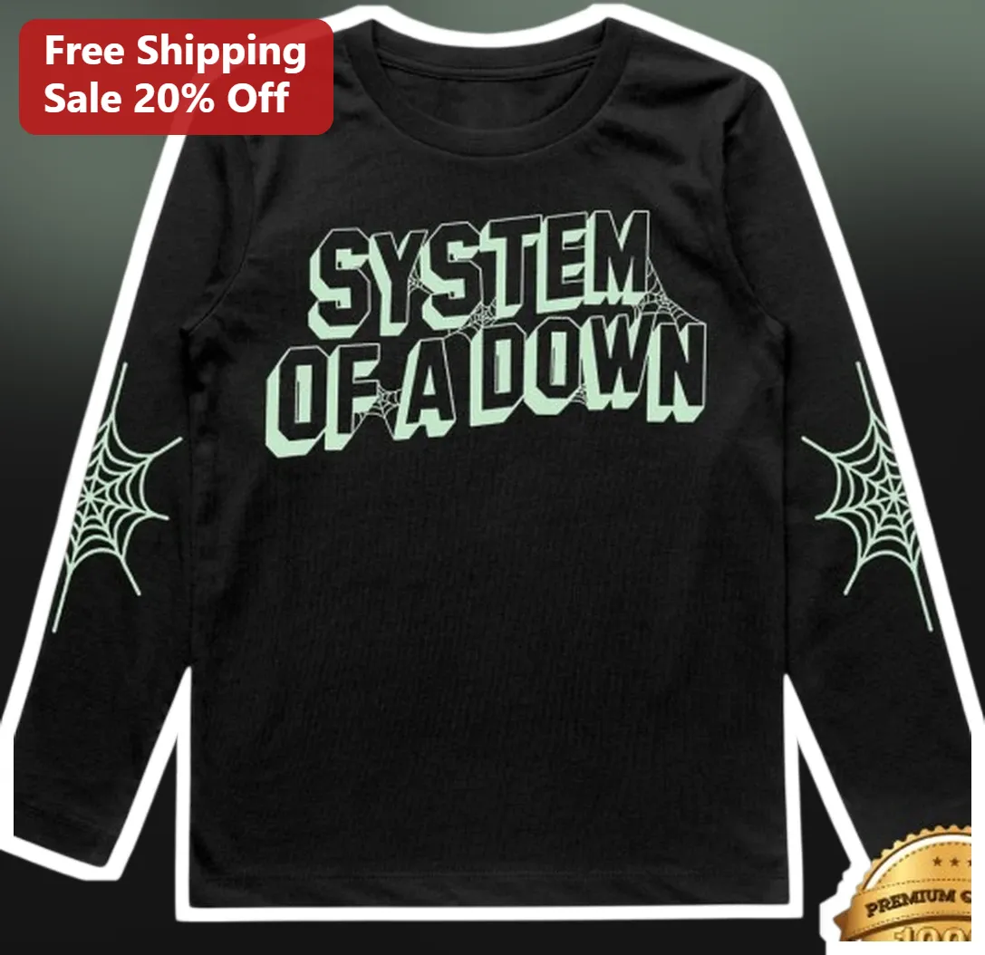 System of a Down Long Sleeve Tee Mint Green Spiderweb Band Merch
