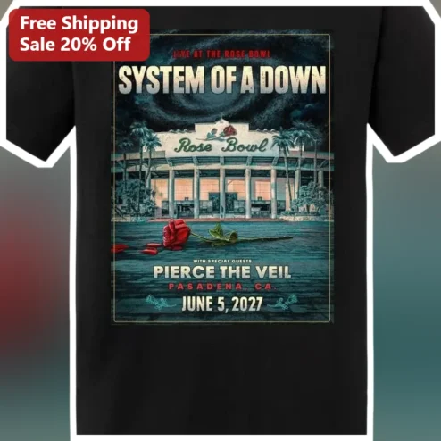 System of a Down Rose Bowl Live Concert Tee Vintage Style Pierce the Veil Special Guest Graphic Shirt