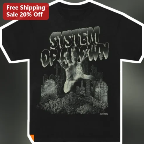 System of a Down Tee Distressed Gothic Graveyard Horror Graphic Shirt for Metal Fans