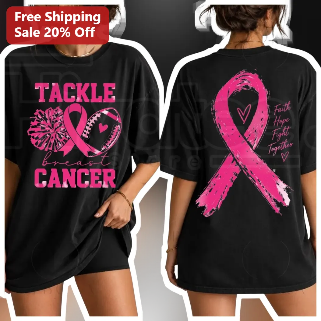 Tackle Breast Cancer Faith Hope Fight Together Tee Football Pink Ribbon Awareness Gift
