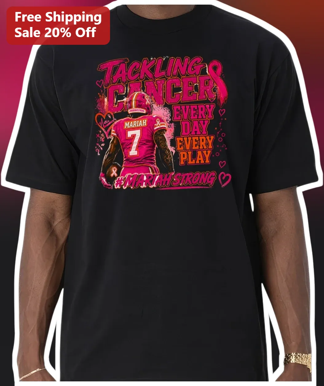 Tackling Cancer Every Day Every Play Football Breast Cancer Awareness Tee Personalized Pink Ribbon Gift