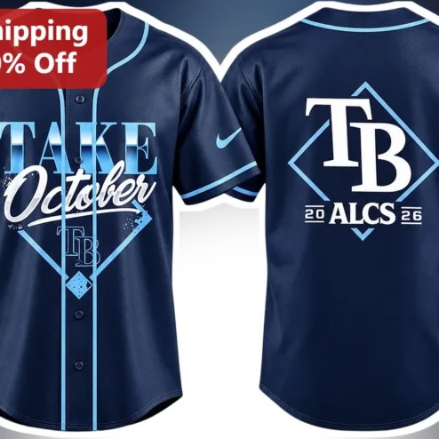 Take October ALCS Jersey Tampa Bay Rays Baseball Playoff Fan Gear Navy Button Up