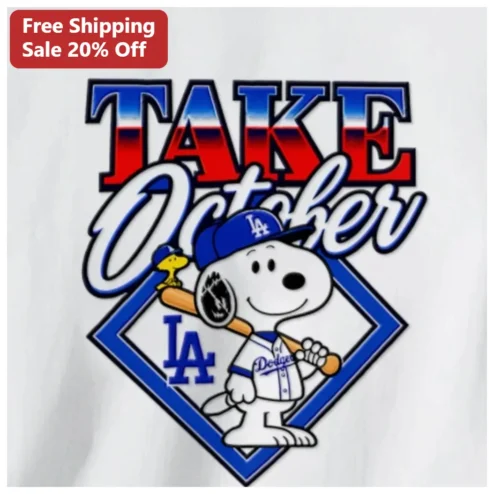 Take October Snoopy Dodgers Baseball Graphic Tee