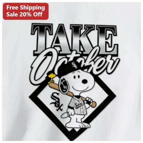 Take October Snoopy White Sox Baseball Tee Fall Graphic Shirt for Men