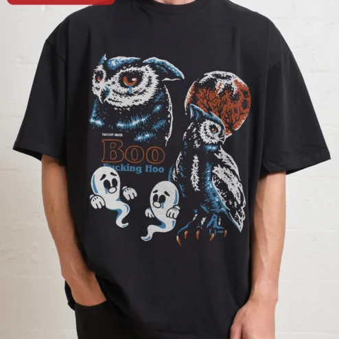 Takeout Order Boo Fucking Hoo Tee Retro Distressed Crying Owl Ghost Graphic Shirt