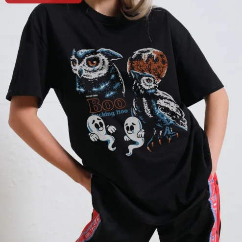 Takeout Order Boo Fucking Hoo Vintage Halloween Owl Ghost Graphic Tee