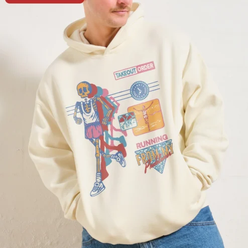 Takeout Order Running From My Problems Hoodie Funny Skeleton Cardio Club Gift