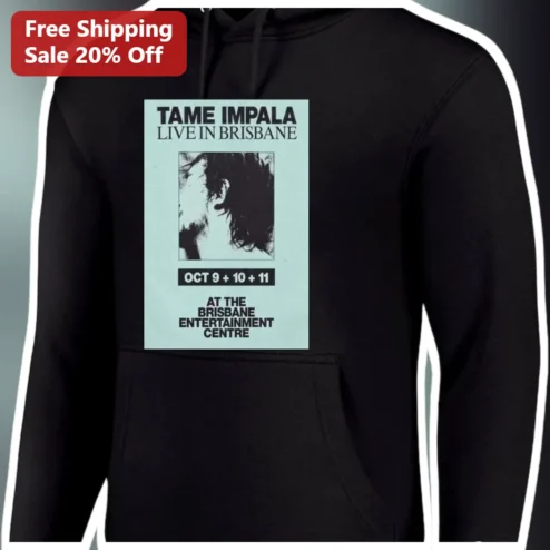 Tame Impala Live in Brisbane Hoodie Kevin Parker Vintage Concert Poster Merch available at our Chicago, Illinois warehouse