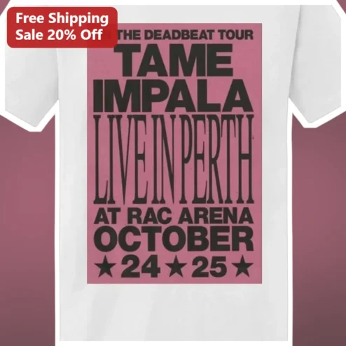 Tame Impala On The Deadbeat Tour Live In Perth RAC Arena Graphic Tee available at our Chicago, Illinois warehouse
