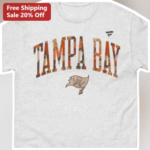 Tampa Bay Buccaneers Camo Pirate Flag Heather Grey Tee NFL Fan Shirt available at our Chicago, Illinois warehouse
