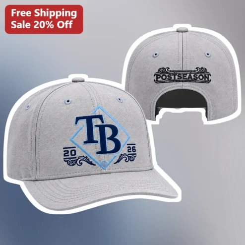 Tampa Bay Rays Postseason Hat 2026 MLB Playoffs Gear Grey Baseball Cap