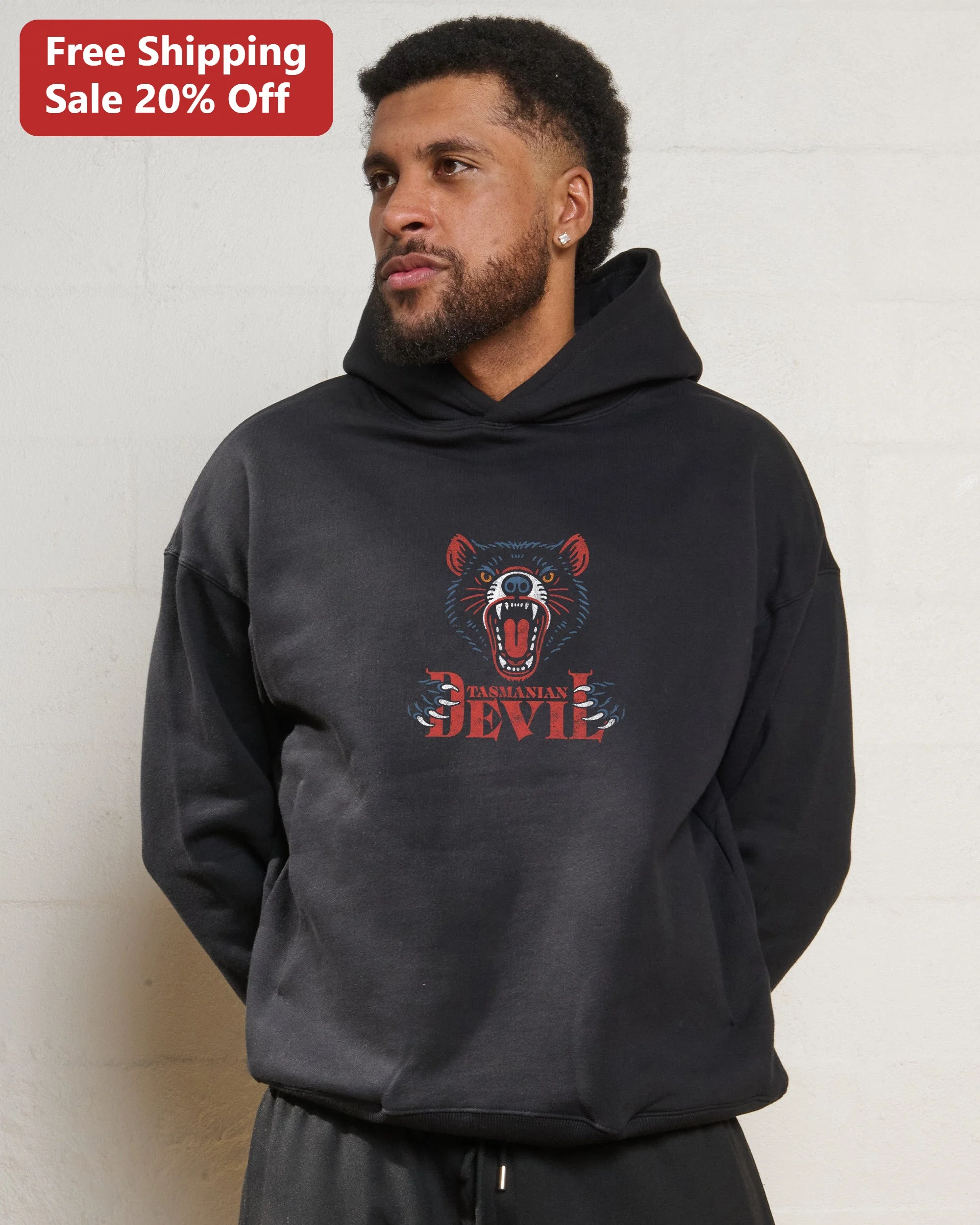 Tasmanian Devil Vintage Graphic Hoodie Australian Wildlife Animal Lover Gift