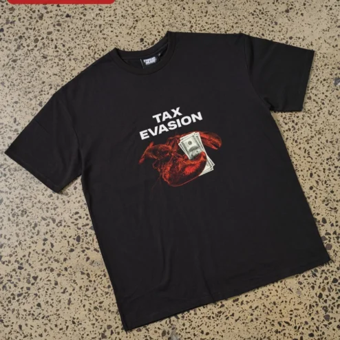 Tax Evasion Tee Funny Lobster Holding Money Graphic T-Shirt Satirical Seafood Pun Gift for Men Women