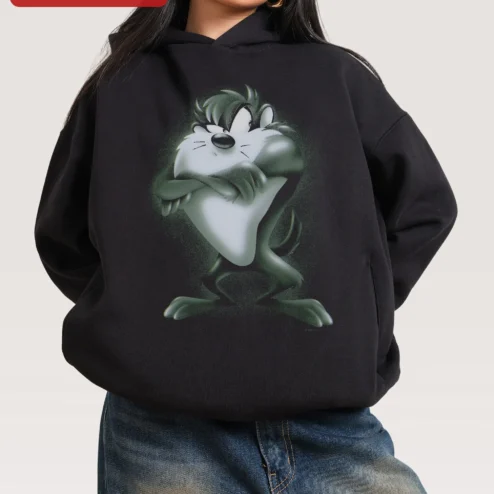 Taz Hoodie Looney Tunes Tasmanian Devil Graphic Pullover for Men Women on a hanger, ready to ship from Chicago, Illinois