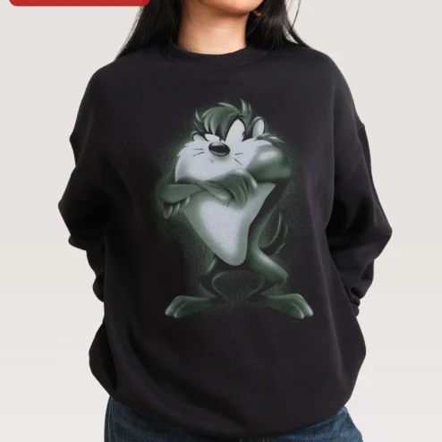Taz Vintage Halftone Graphic Sweatshirt Looney Tunes Tasmanian Devil Crewneck Apparel