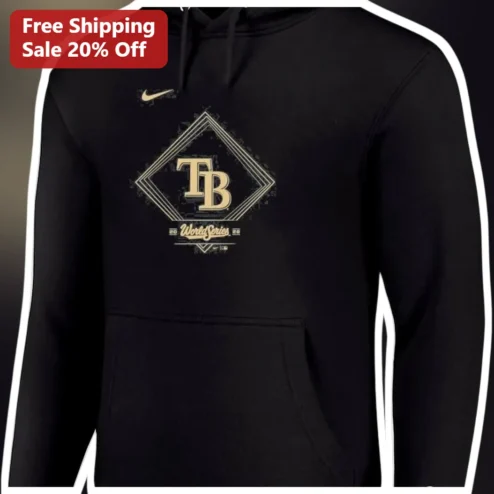 TB World Series Hoodie Black Pullover Sweatshirt Tampa Bay Rays Baseball Fan Gear Gift