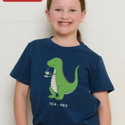TEA REX Dinosaur Kids Tee Funny Tea Rex Cartoon Graphic T-Shirt for Children