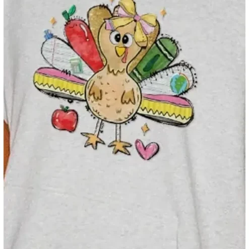 Teacher Turkey School Supplies Graphic Tee Cute Fall Classroom Gift for Educators