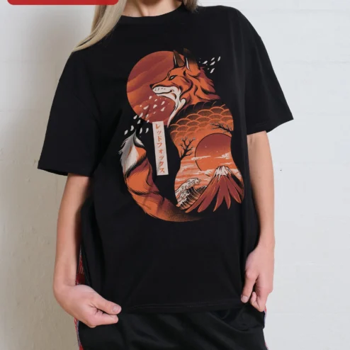 Tee Japanese Ukiyo-e Fox Art Graphic T-Shirt