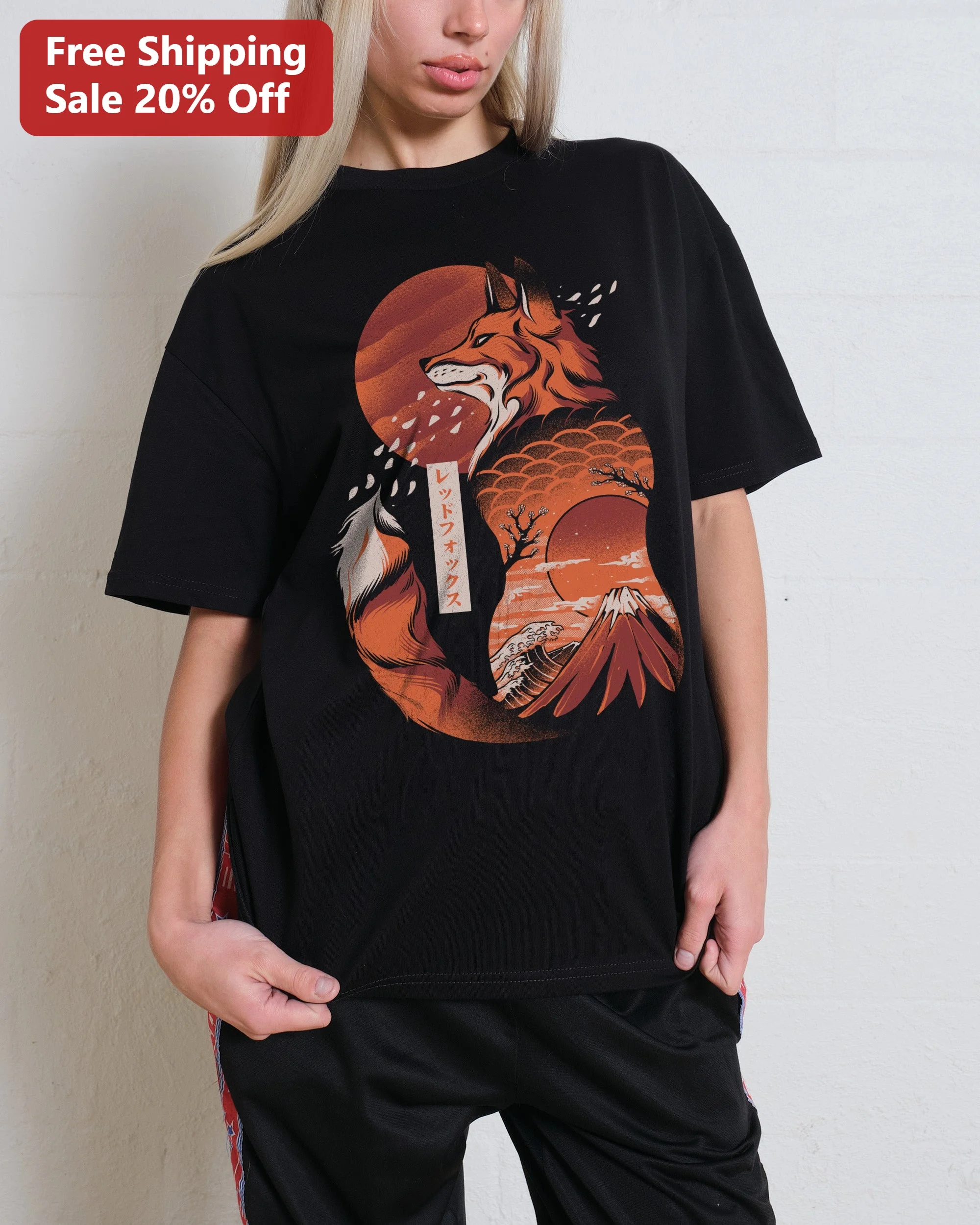 Tee Japanese Ukiyo-e Fox Art Graphic T-Shirt