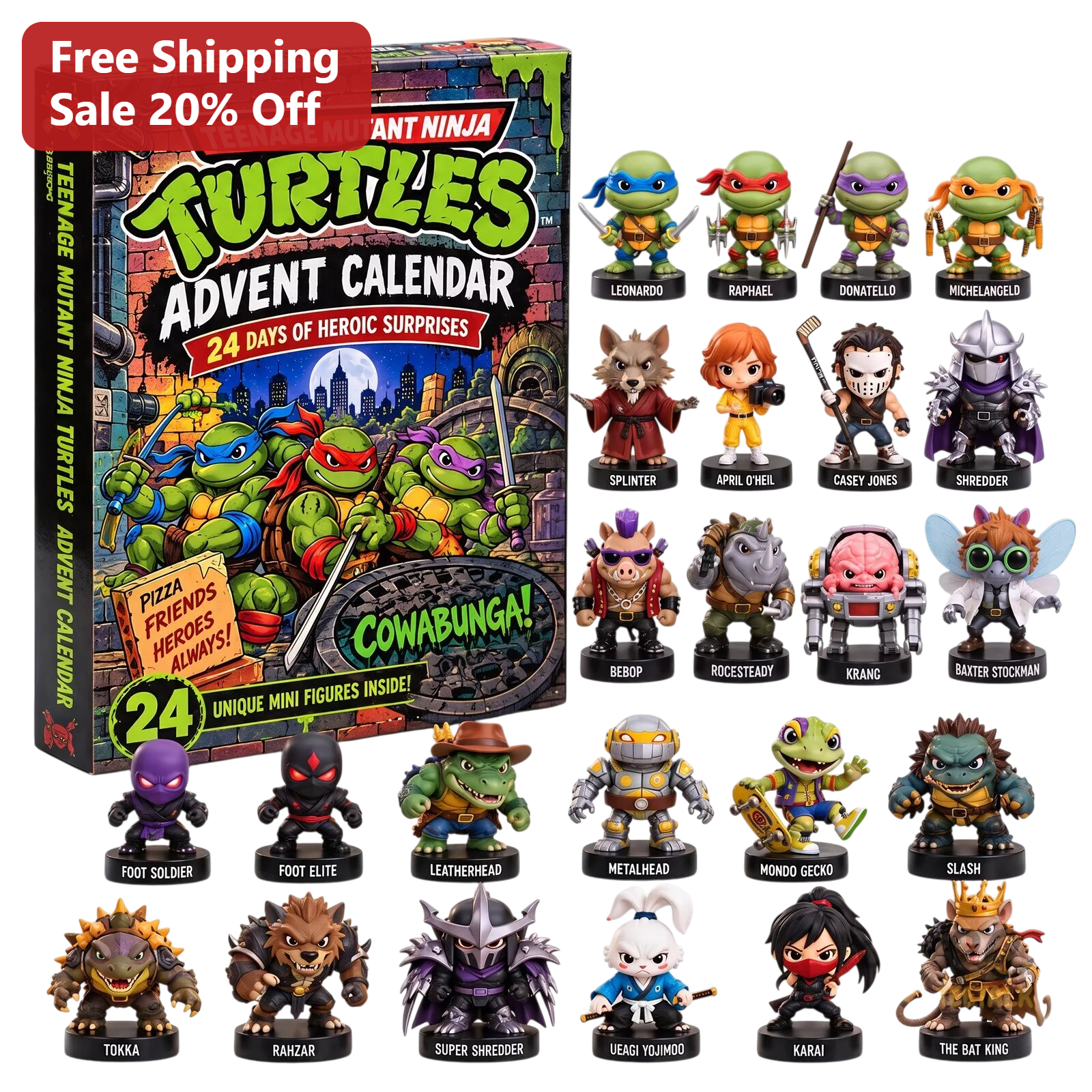 Teenage Mutant Ninja Turtles Advent Calendar Cowabunga Pizza Friends Heroes 24 Days of Surprises Gift for Kids Collectors