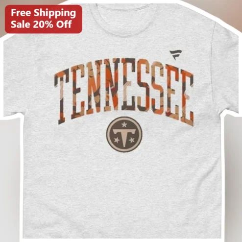 Tennessee Titans Camo Logo Tee NFL Fan Gear Heather Grey Shirt available at our Chicago, Illinois warehouse