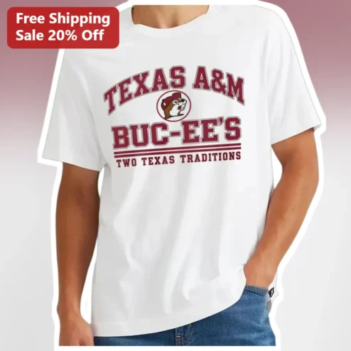 Texas A&M Buc-ee's Two Texas Traditions Tee Aggie Beaver Mascot Graphic Shirt