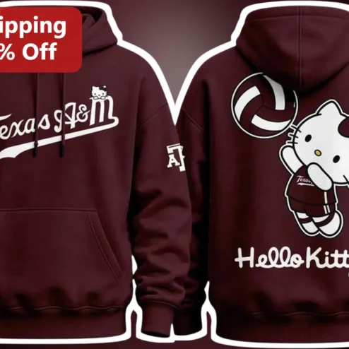 Texas A&M Hello Kitty Hoodie Cute Kawaii Collegiate Pullover for Aggies Fans