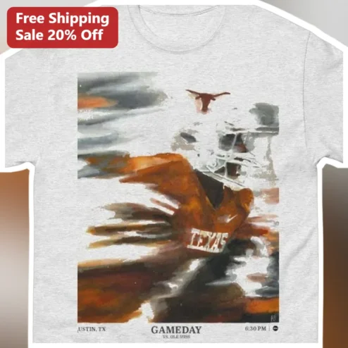 Texas Game Day Tee UT Austin Longhorns Football Fan Gift Watercolor Art Shirt