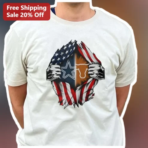 Texas Longhorns Superman Flag Chest Tear Tee UT Austin Fan Graphic Shirt
