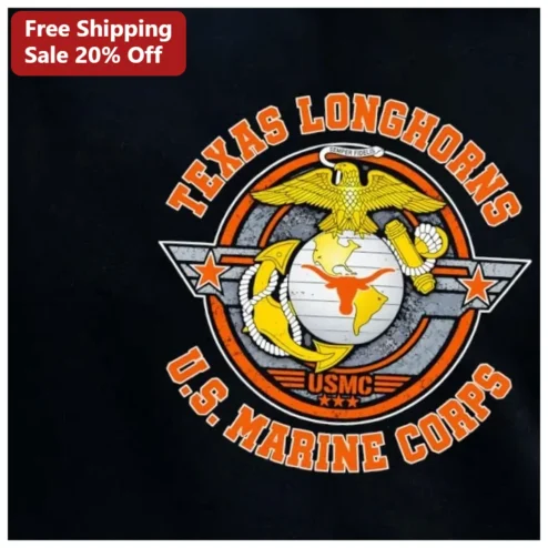 Texas Longhorns U.S. Marine Corps Distressed Vintage Tee for Veterans and UT Fans