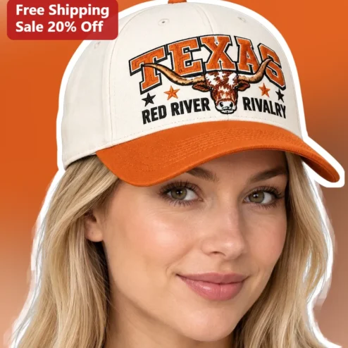 Texas Red River Rivalry Cap College Football Longhorn Skull Embroidered Hat for Fans