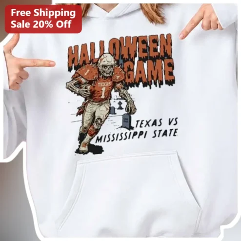 Texas Vs Mississippi State Halloween Game Hoodie Skeleton Football Player Spooky College Fan Apparel