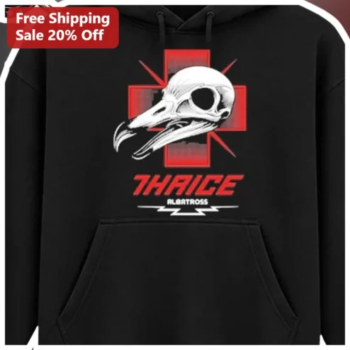 Thaice Albatross Hoodie Black Pullover Streetwear Graphic Sweatshirt for Men Women Fall Winter Gift
