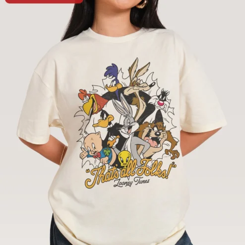 That's All Folks Looney Tunes Vintage Cartoon Graphic Tee for Men Women
