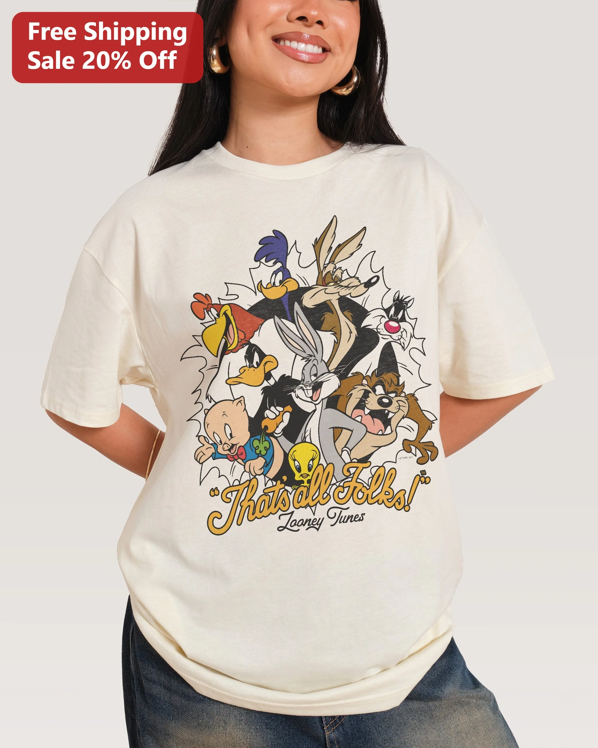 That's All Folks Looney Tunes Vintage Cartoon Graphic Tee for Men Women