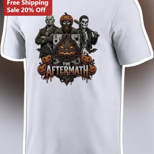 The Aftermath Tee Halloween Horror Poker Skeleton Graphic Shirt for Men Women Unisex