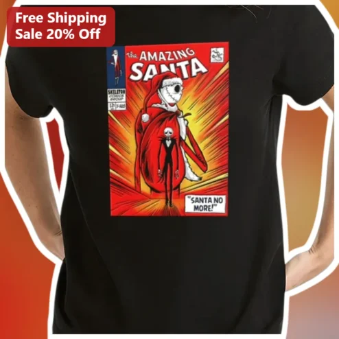 The Amazing Santa SANTA NO MORE Funny Christmas Graphic Tee Horror Skeleton Vintage Comic Style Gift
