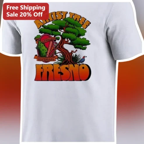 The Artist Tree Fresno Cannabis Dispensary Graphic Tee Retro Weed Shop Merch available at our Chicago, Illinois warehouse