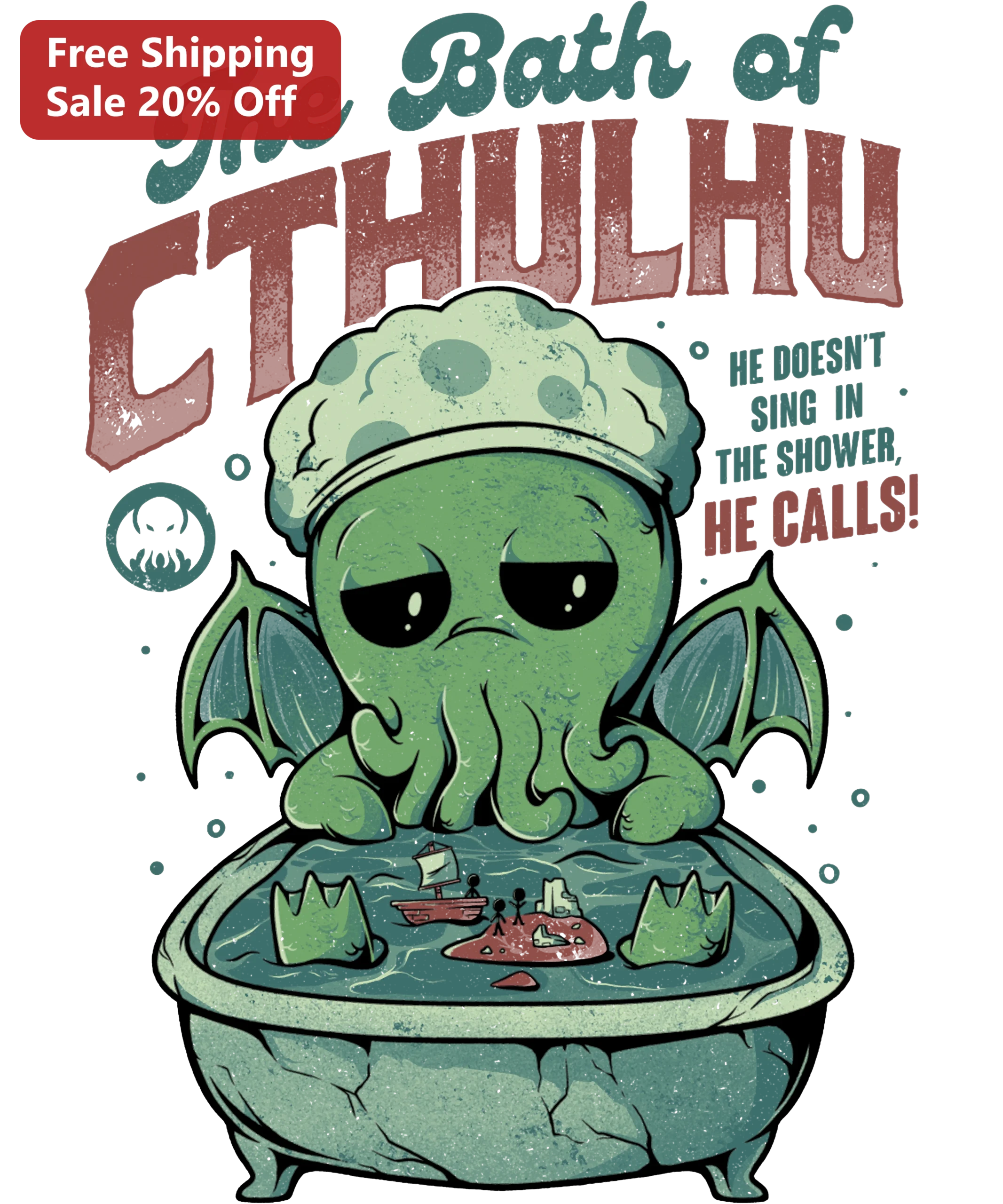 The Bath of Cthulhu Tee Funny Horror Monster Gift Retro Vintage Graphic T-Shirt for Men Women