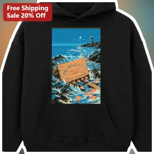 The Black Key Hoodie Vintage Coastal Lighthouse Ocean Wave Graphic Pullover for Men Women