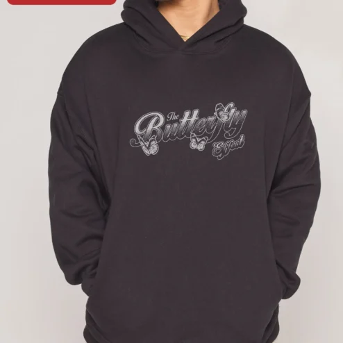 Customer in Chicago, Illinois wearing The Butterfly Effect Hoodie Vintage Script Graphic Pullover for Women