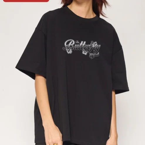 The Butterfly Effect Tee Vintage Script Graphic Shirt Women Oversized Streetwear