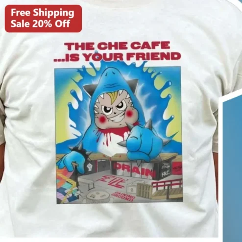 The Che Cafe Is Your Friend Tee Retro Anime Shark Graphic Shirt